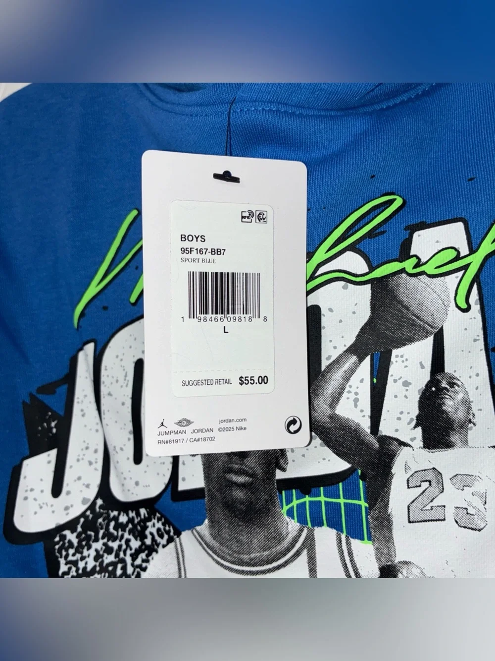 Jordan Boys Graphic Pullover Hoodie - Blue with Neon Green Accents